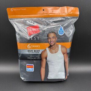 Hanes Mens 6-Pack Best Tagless Tanks 2XL Black Gray 100% Ring Spun Cotton